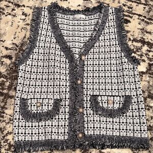 Aritzia Black and White Tweed Vest